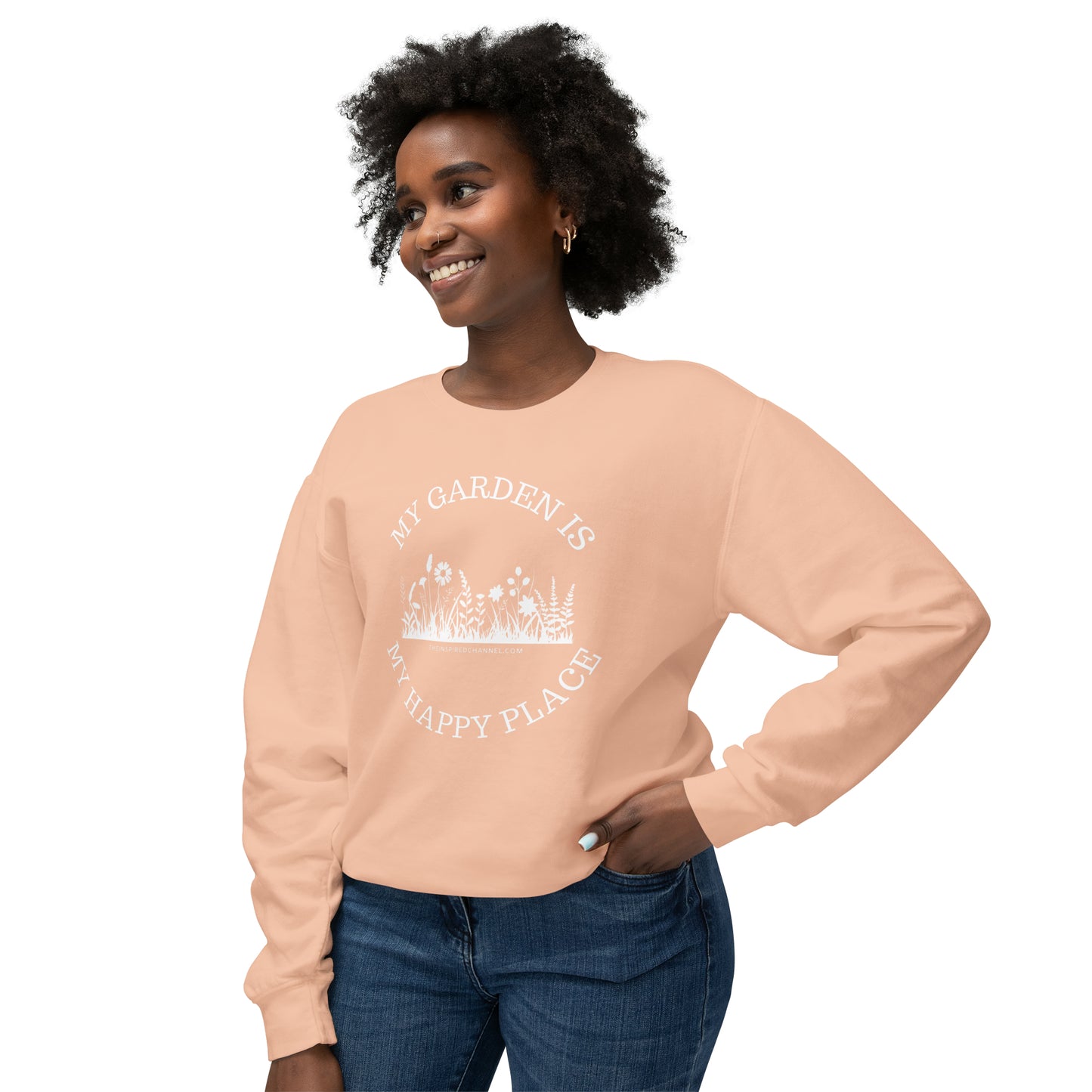 INSPIRED My Garden Is My Happy Place W Unisex Lightweight Crewneck Sweatshirt
