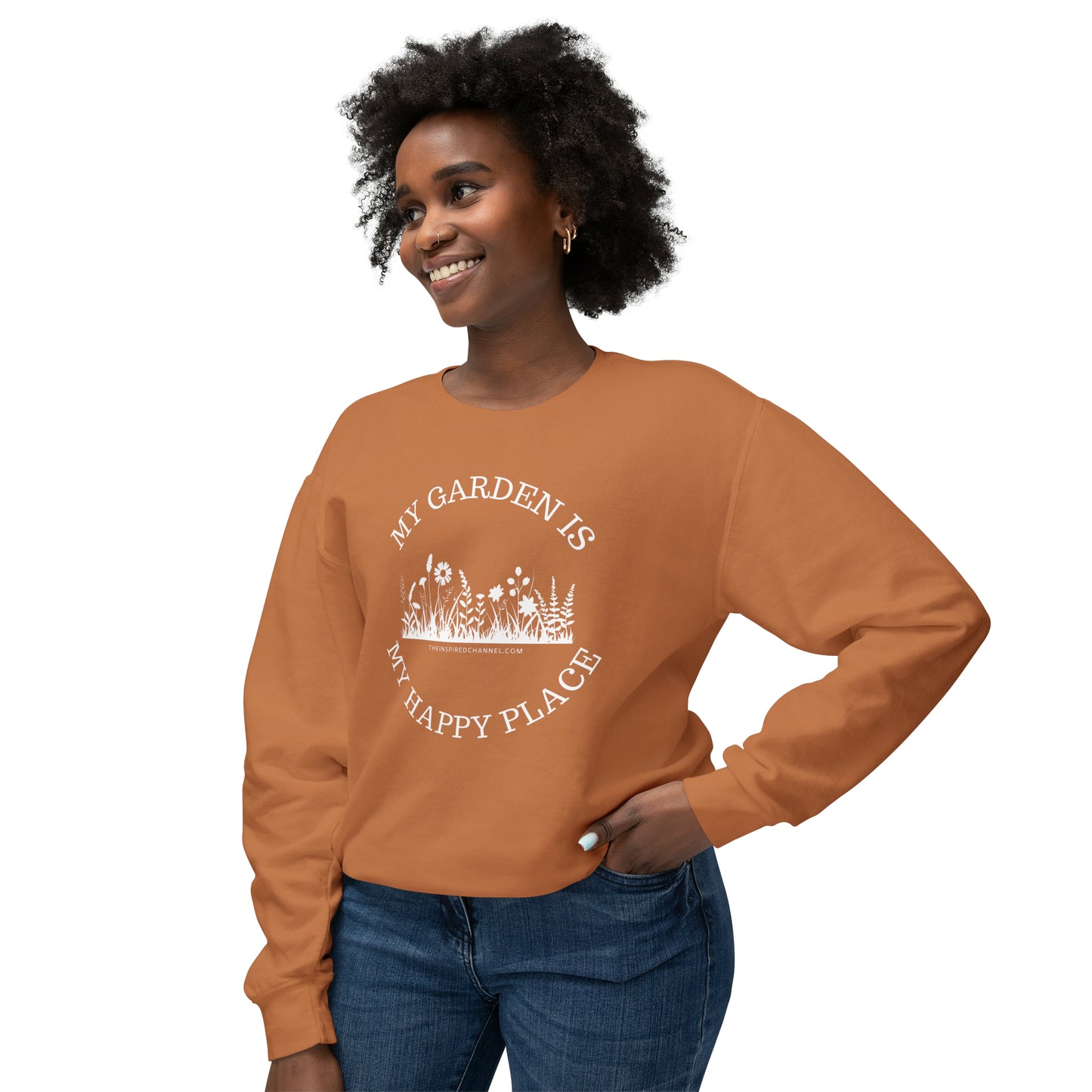 INSPIRED My Garden Is My Happy Place W Unisex Lightweight Crewneck Sweatshirt