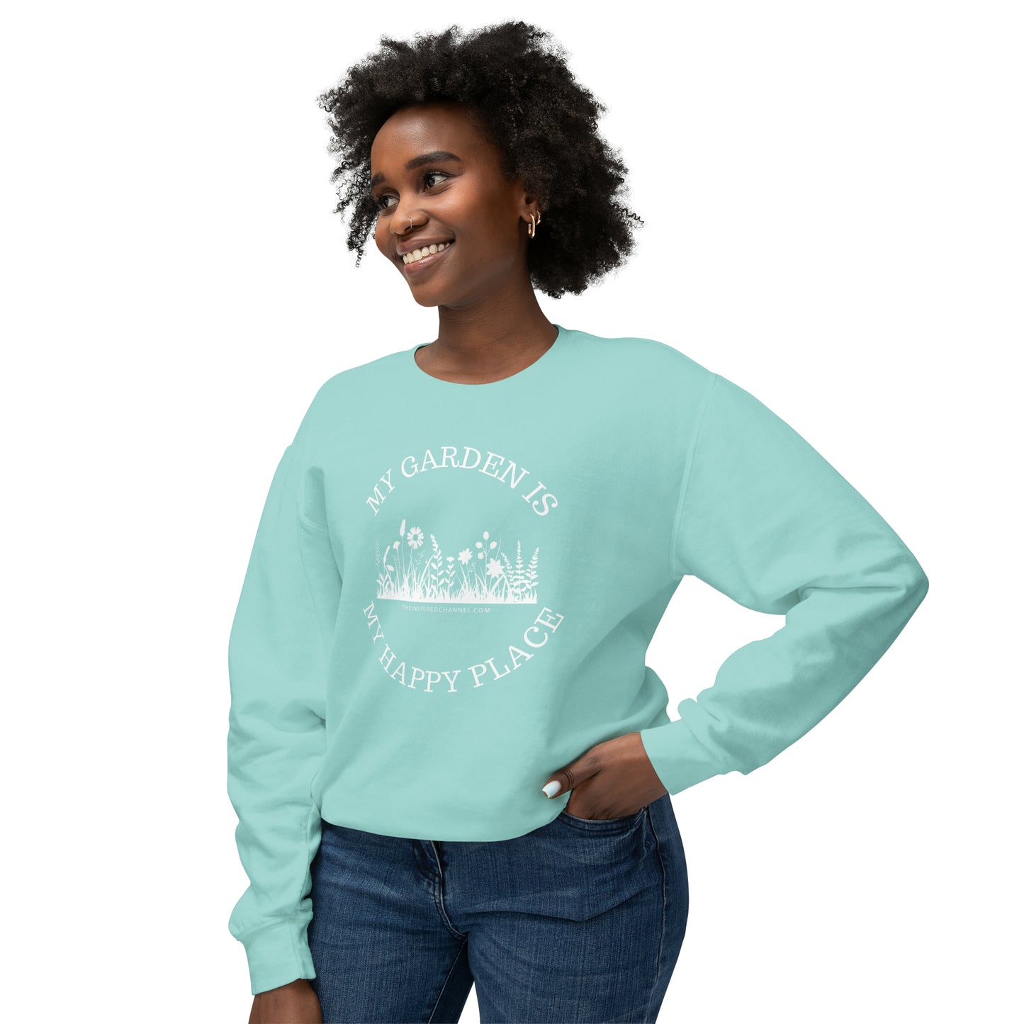 INSPIRED My Garden Is My Happy Place W Unisex Lightweight Crewneck Sweatshirt