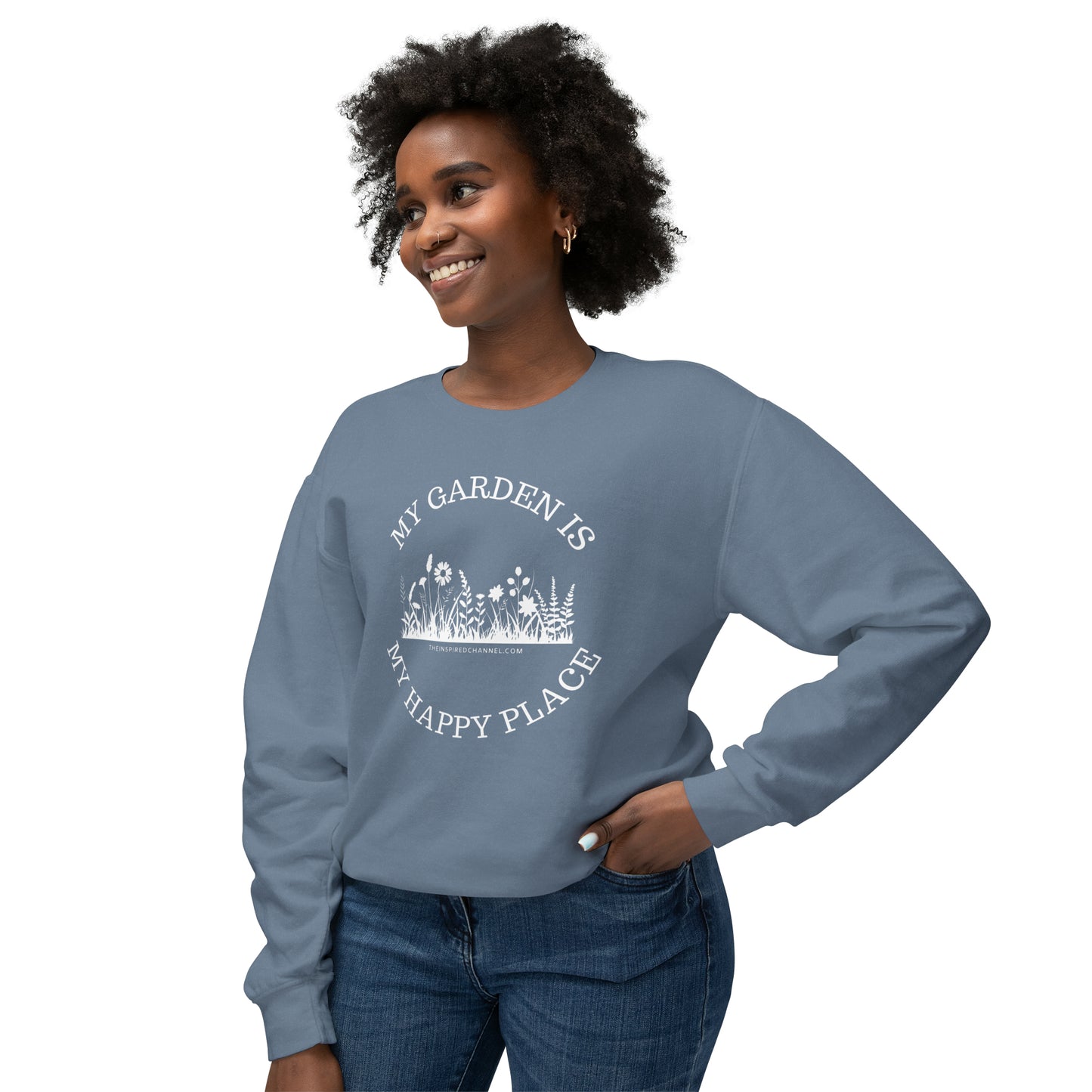 INSPIRED My Garden Is My Happy Place W Unisex Lightweight Crewneck Sweatshirt