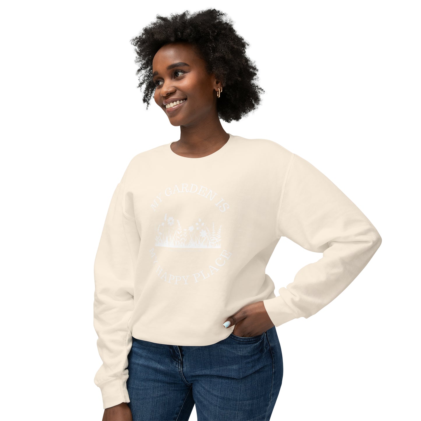 INSPIRED My Garden Is My Happy Place W Unisex Lightweight Crewneck Sweatshirt
