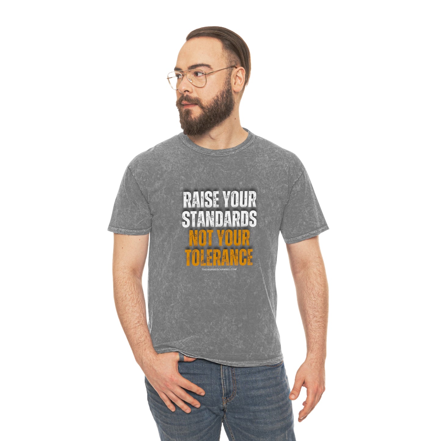 INSPIRED RAISE YOUR STANDARDS Unisex Mineral Wash T-Shirt