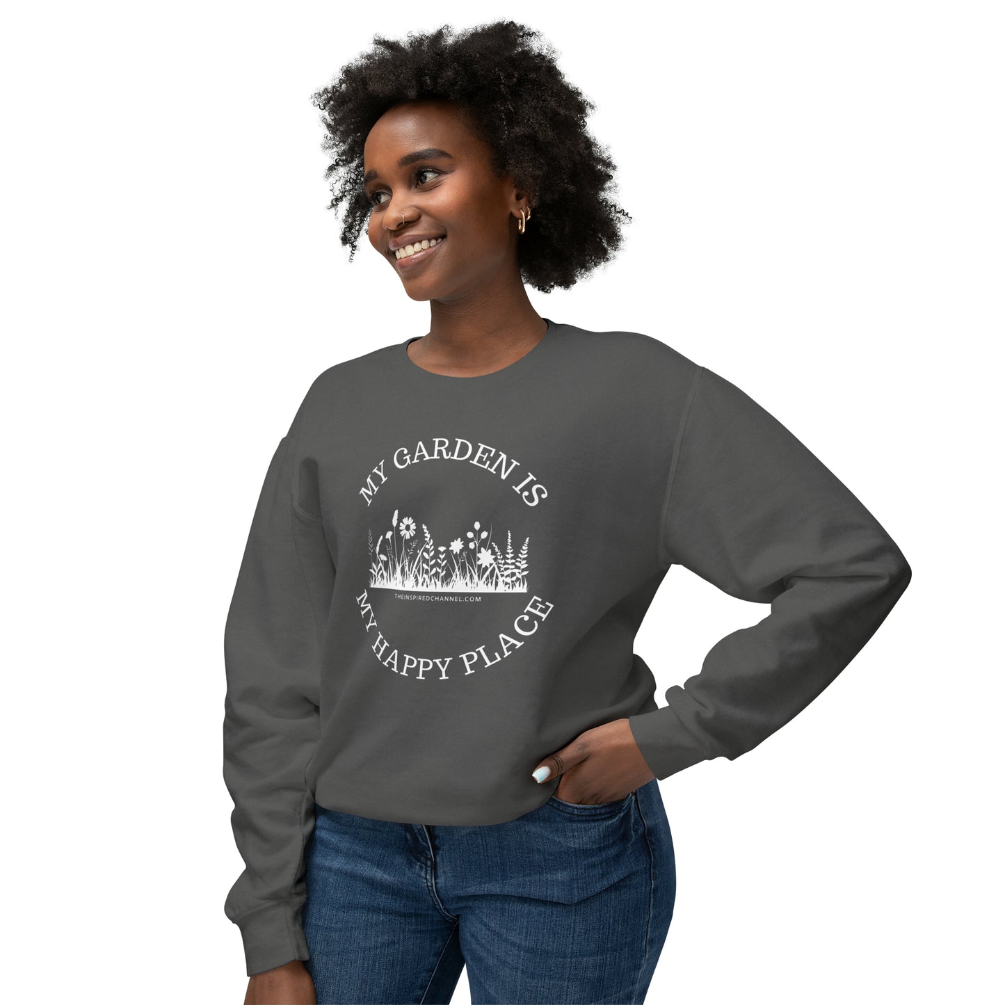 INSPIRED My Garden Is My Happy Place W Unisex Lightweight Crewneck Sweatshirt