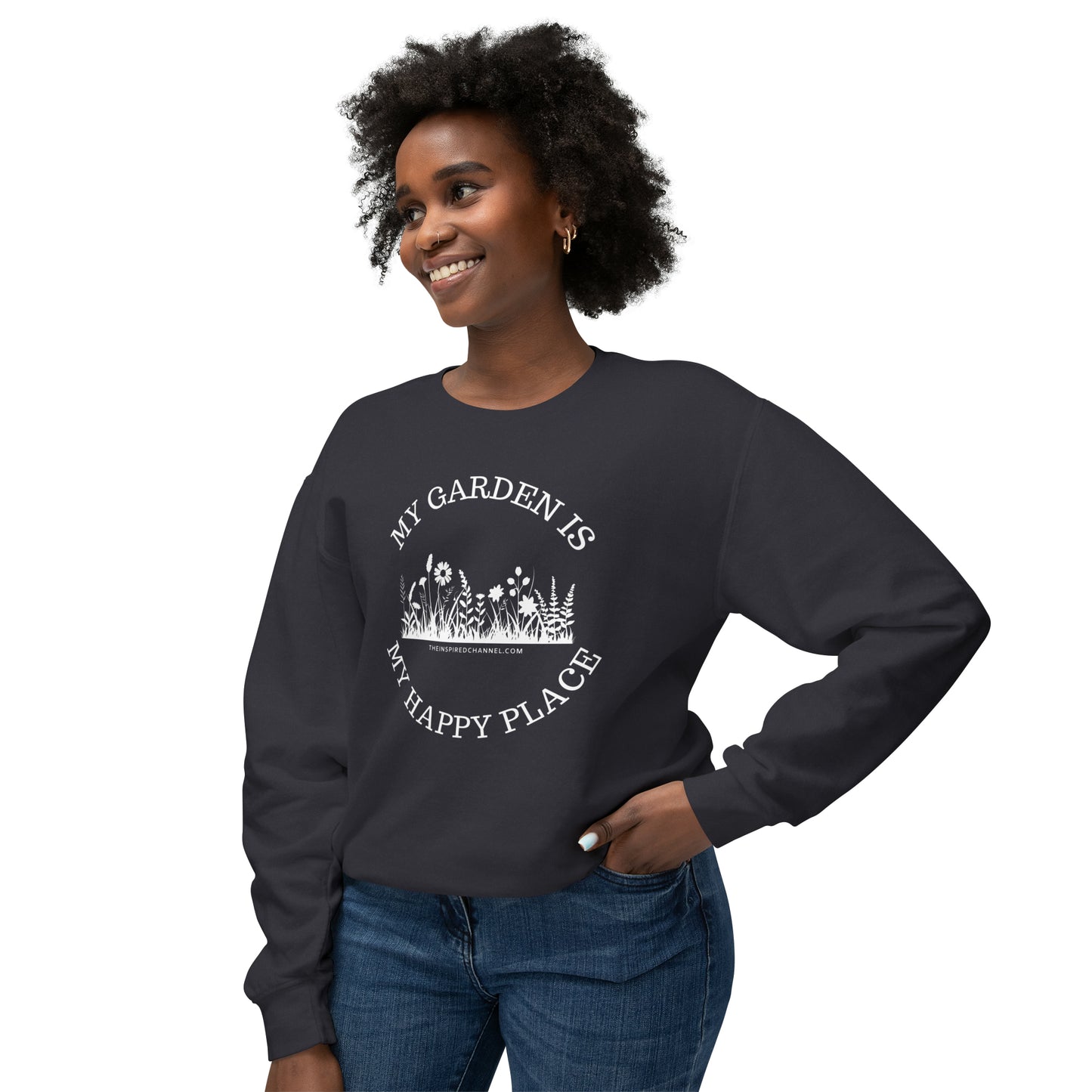 INSPIRED My Garden Is My Happy Place W Unisex Lightweight Crewneck Sweatshirt