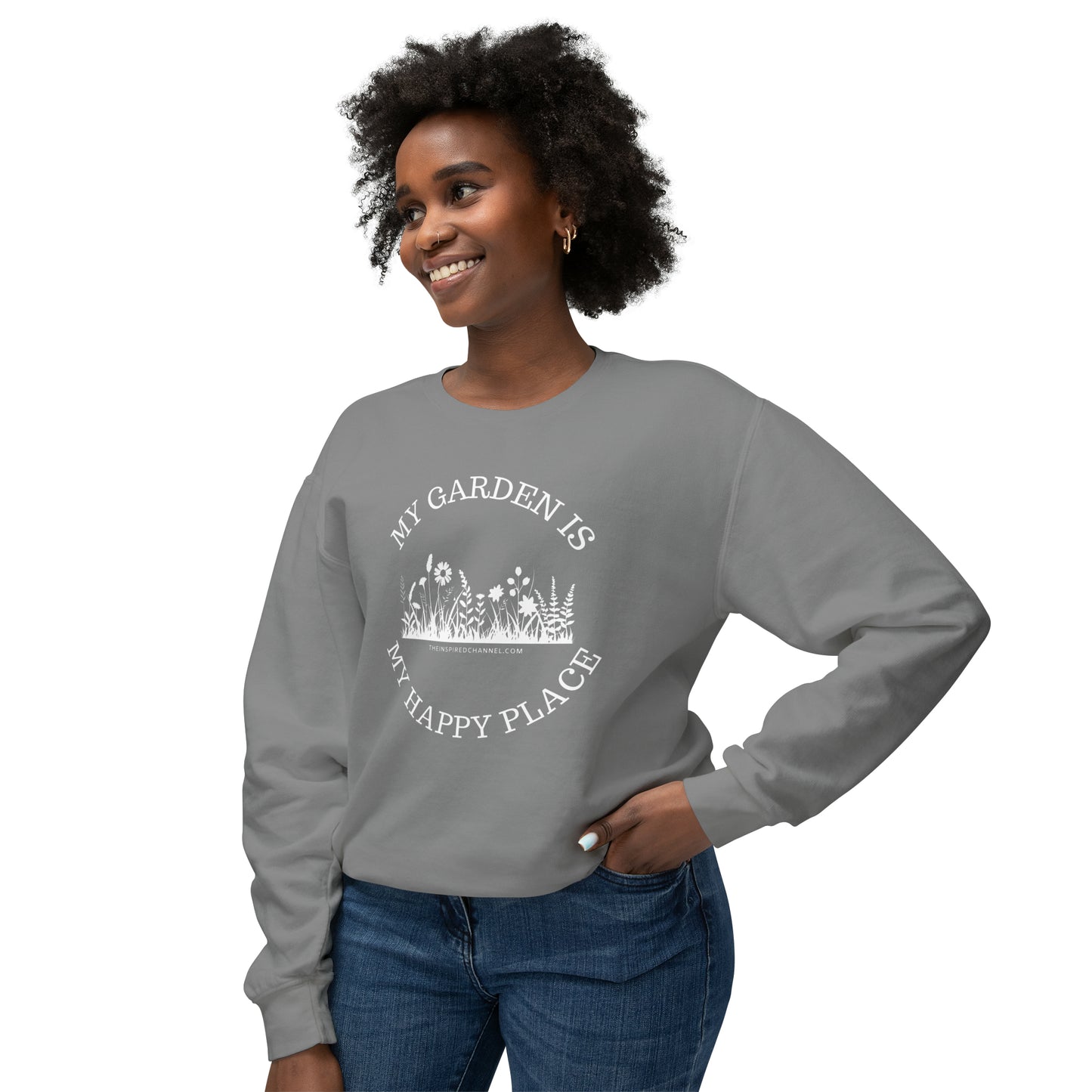 INSPIRED My Garden Is My Happy Place W Unisex Lightweight Crewneck Sweatshirt