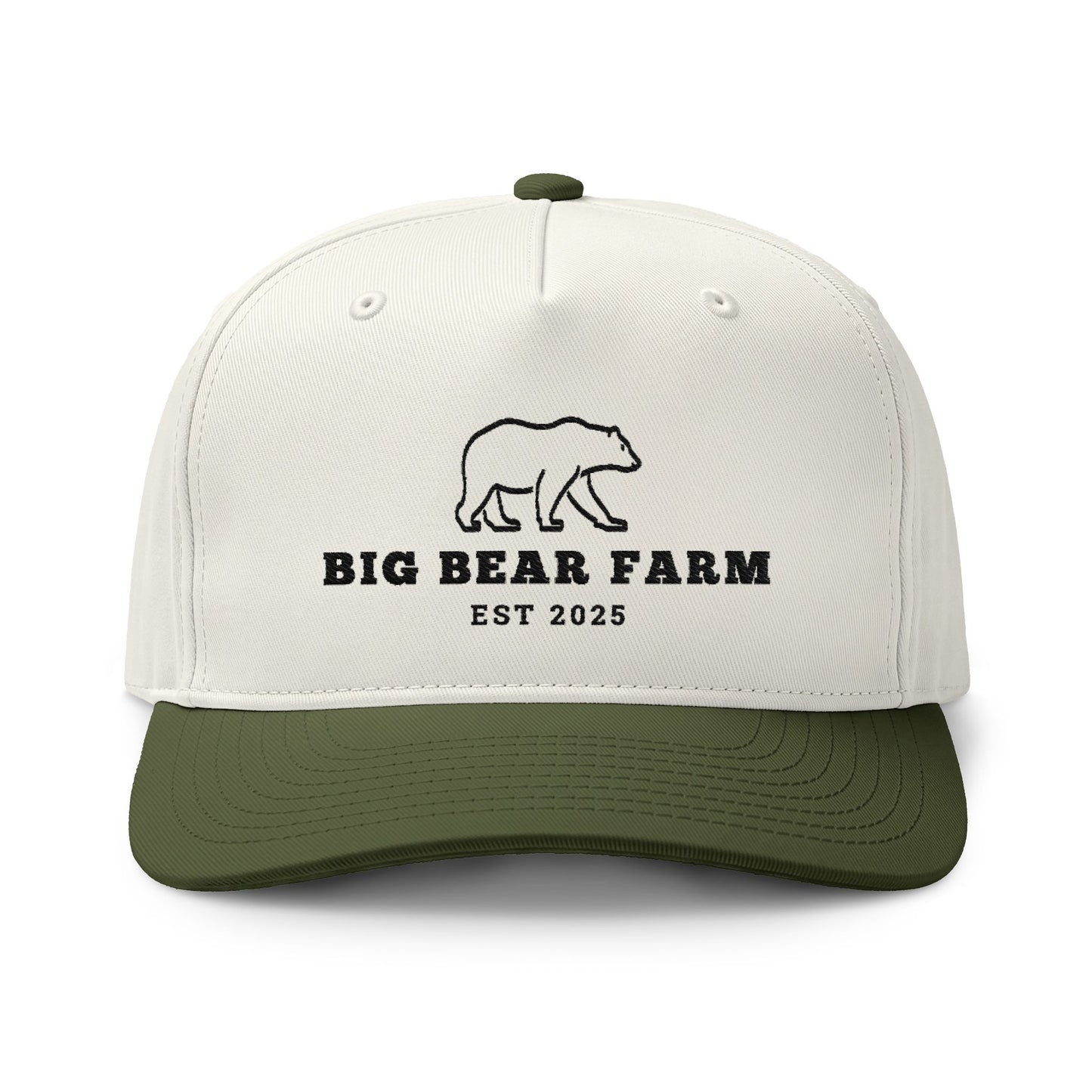 INSPIRED Big Bear Farm Two-Tone Cap — Embroidered Bear Logo Dad Hat (Est. 2025)
