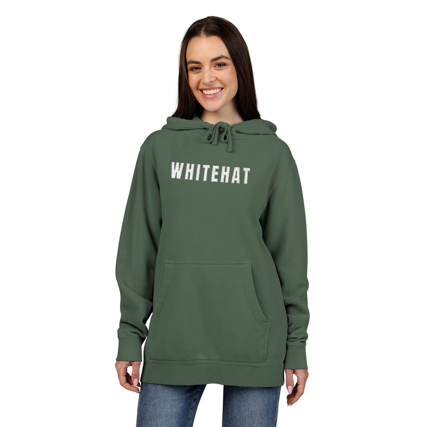 INSPIRED WHITEHAT Hoodie — Distressed Logo Pigment-Dyed Pullover