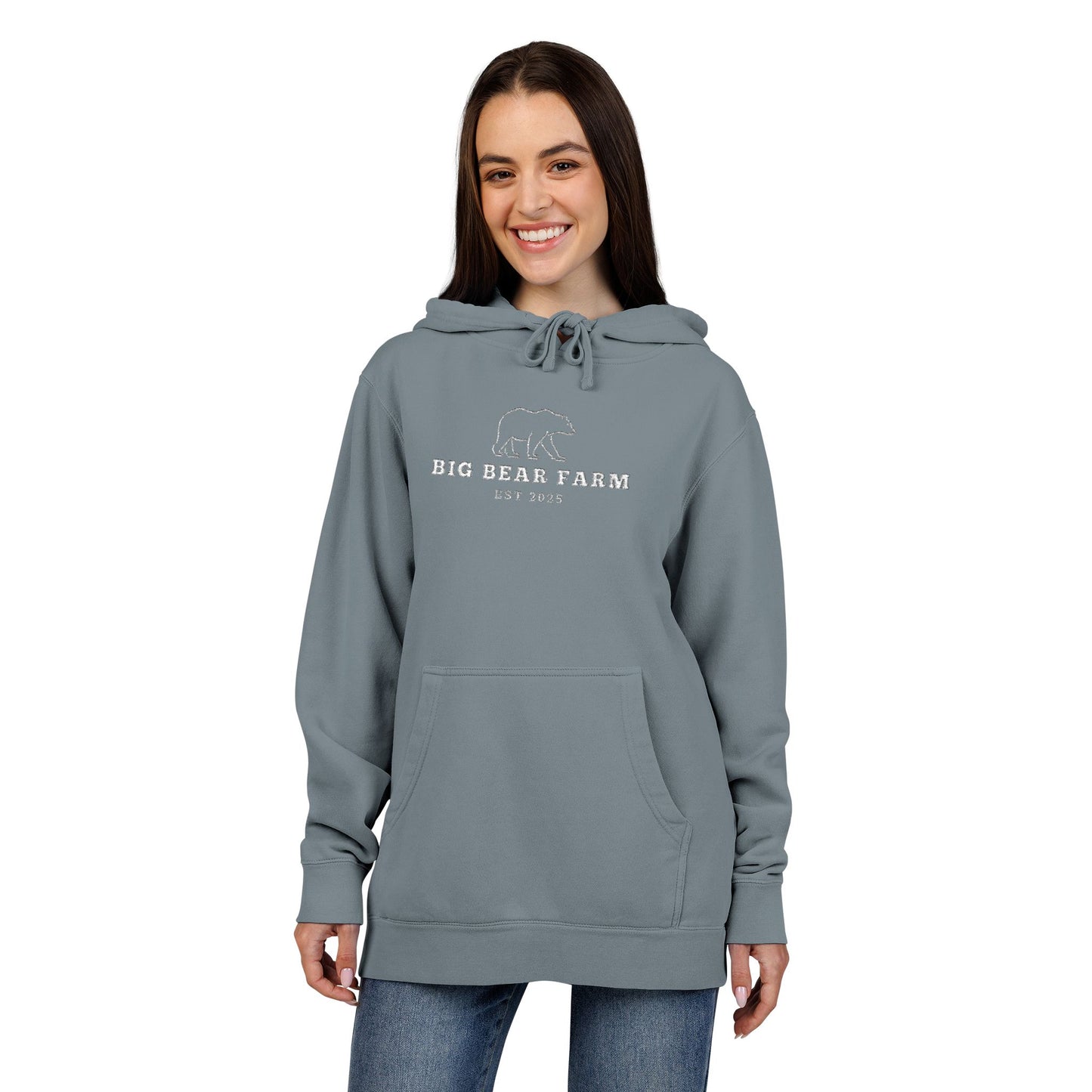 INSPIRED Bigbear Farm Hoodie — Distressed Logo Pigment-Dyed Pullover