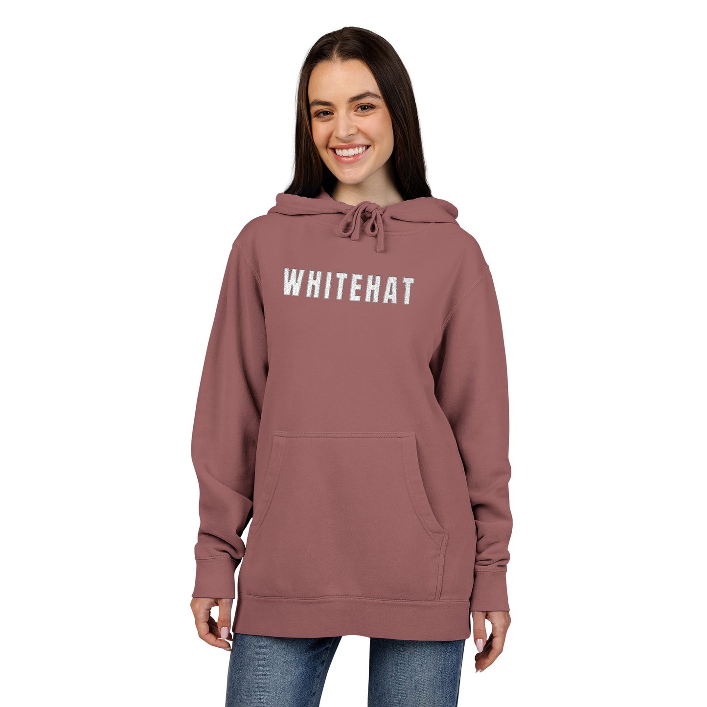 INSPIRED WHITEHAT Hoodie — Distressed Logo Pigment-Dyed Pullover