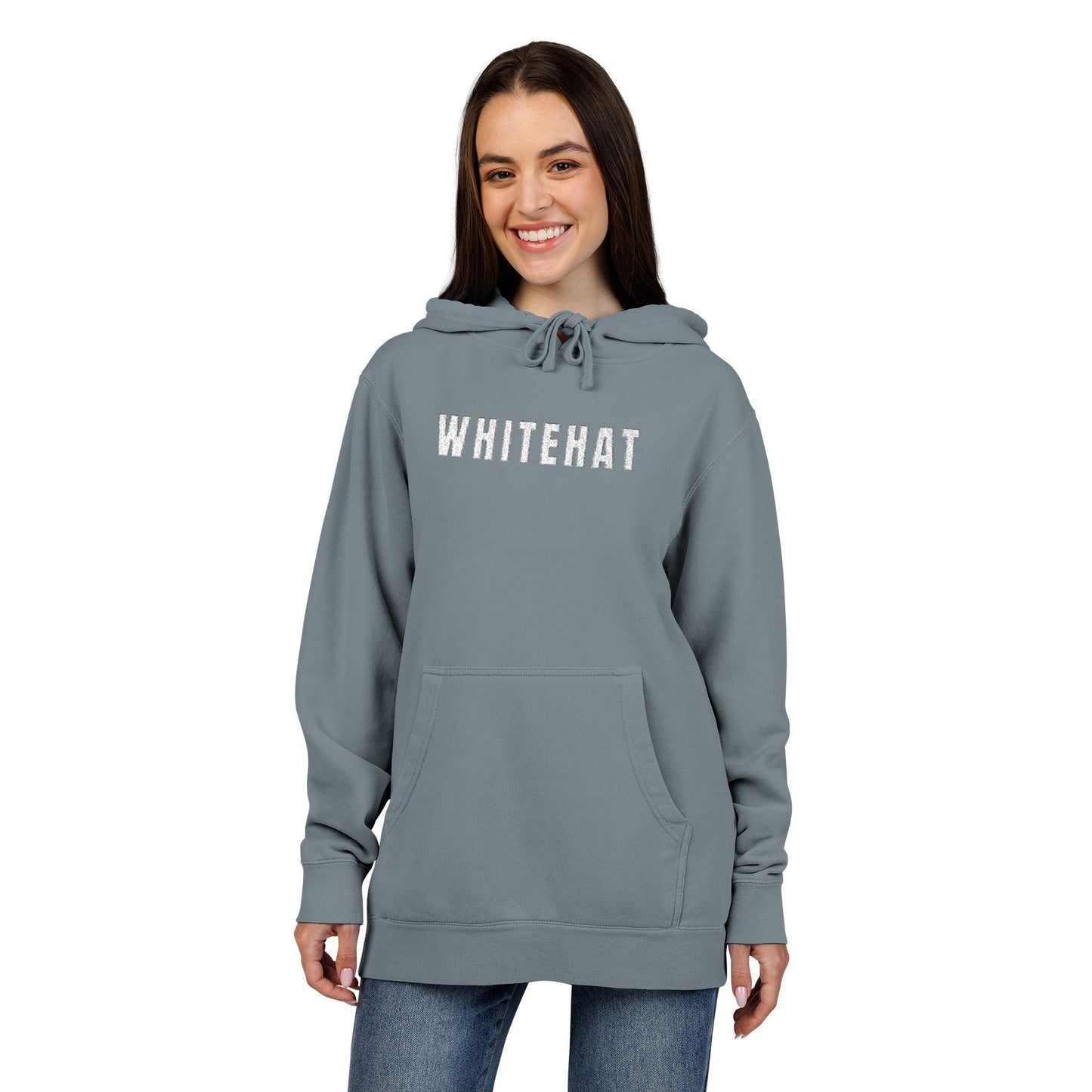 INSPIRED WHITEHAT Hoodie — Distressed Logo Pigment-Dyed Pullover