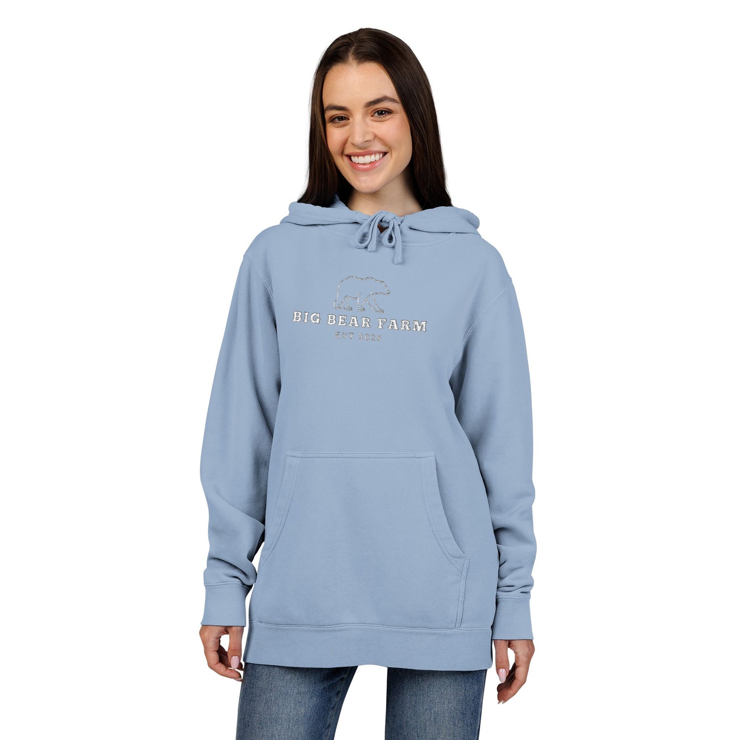 INSPIRED Bigbear Farm Hoodie — Distressed Logo Pigment-Dyed Pullover