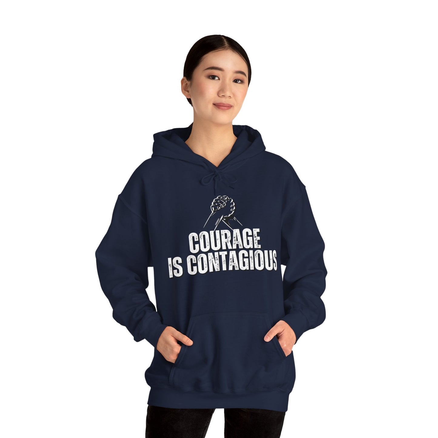 INSPIRED Women Courage is Contagious Heavy Blend Hooded Sweatshirt