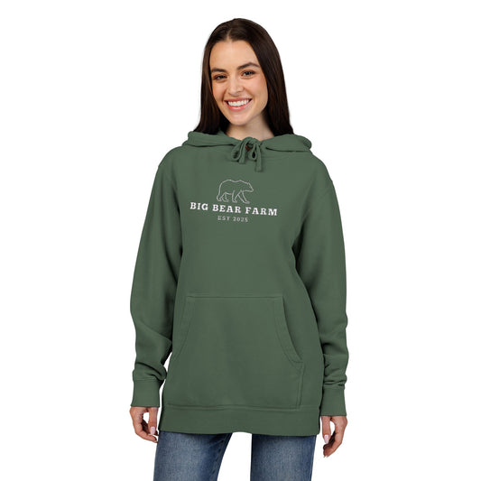 INSPIRED Bigbear Farm Hoodie — Distressed Logo Pigment-Dyed Pullover