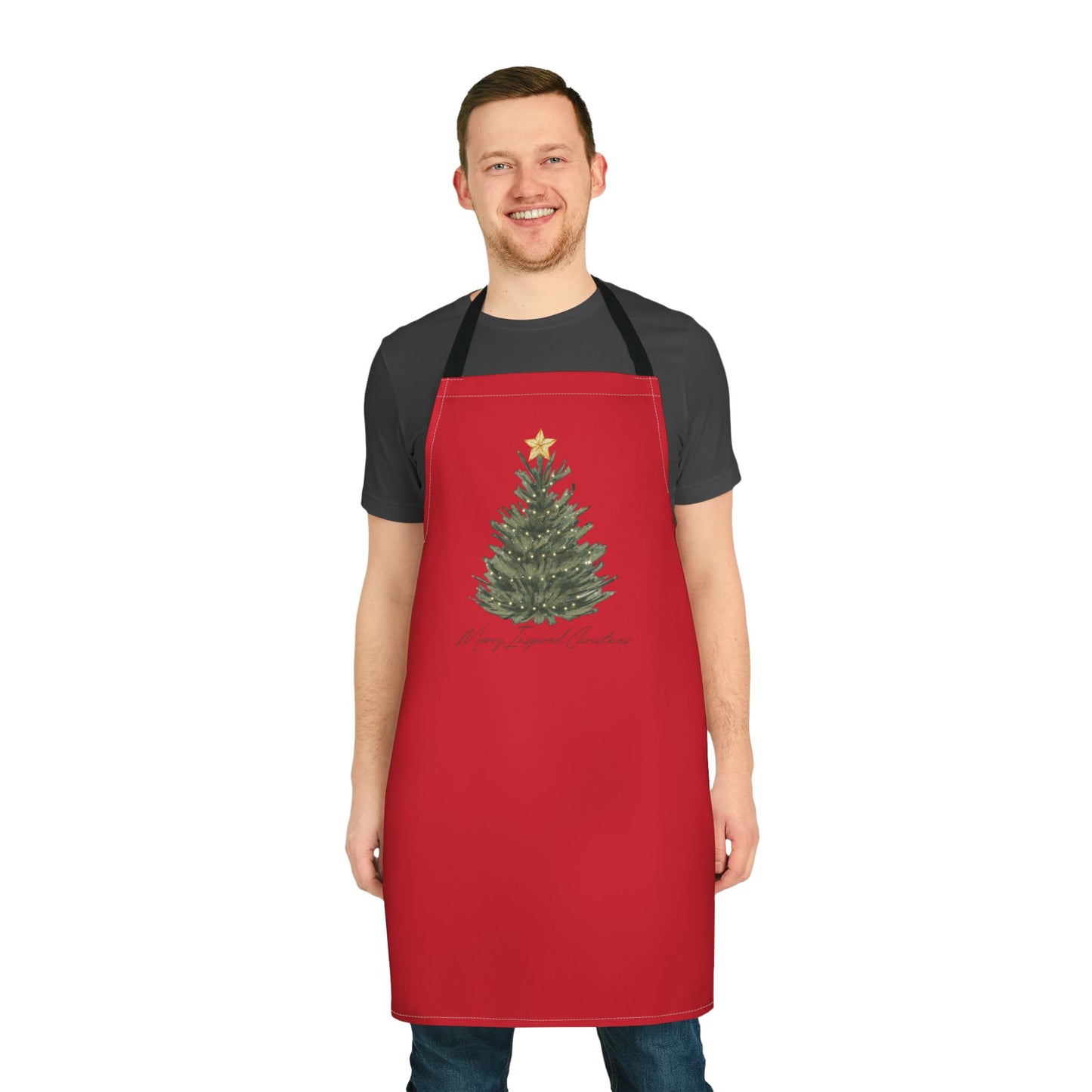 INSPIRED Christmas Tree Apron — "Merry & Bright" Holiday Kitchen Apron