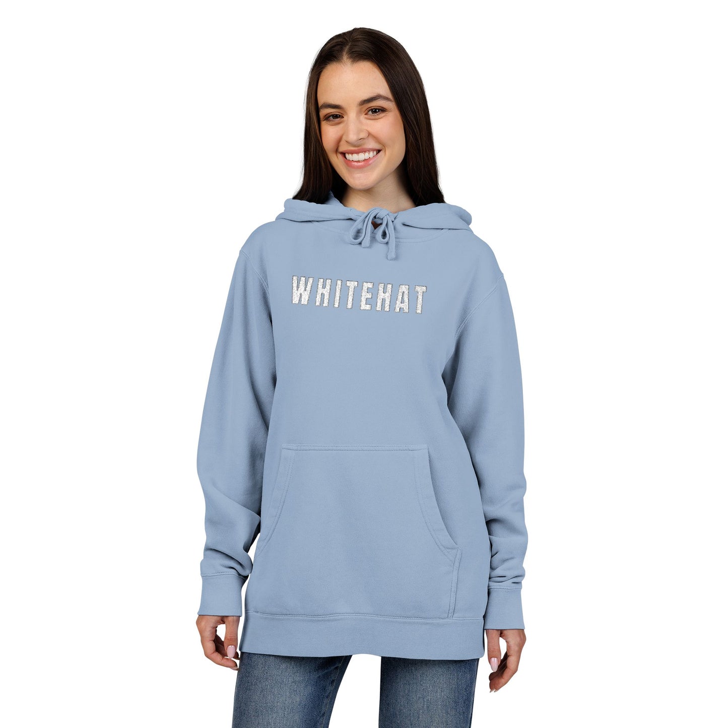 INSPIRED WHITEHAT Hoodie — Distressed Logo Pigment-Dyed Pullover