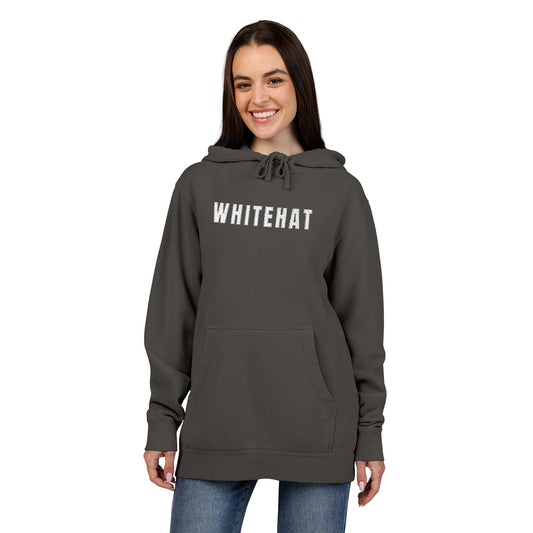 INSPIRED WHITEHAT Hoodie — Distressed Logo Pigment-Dyed Pullover