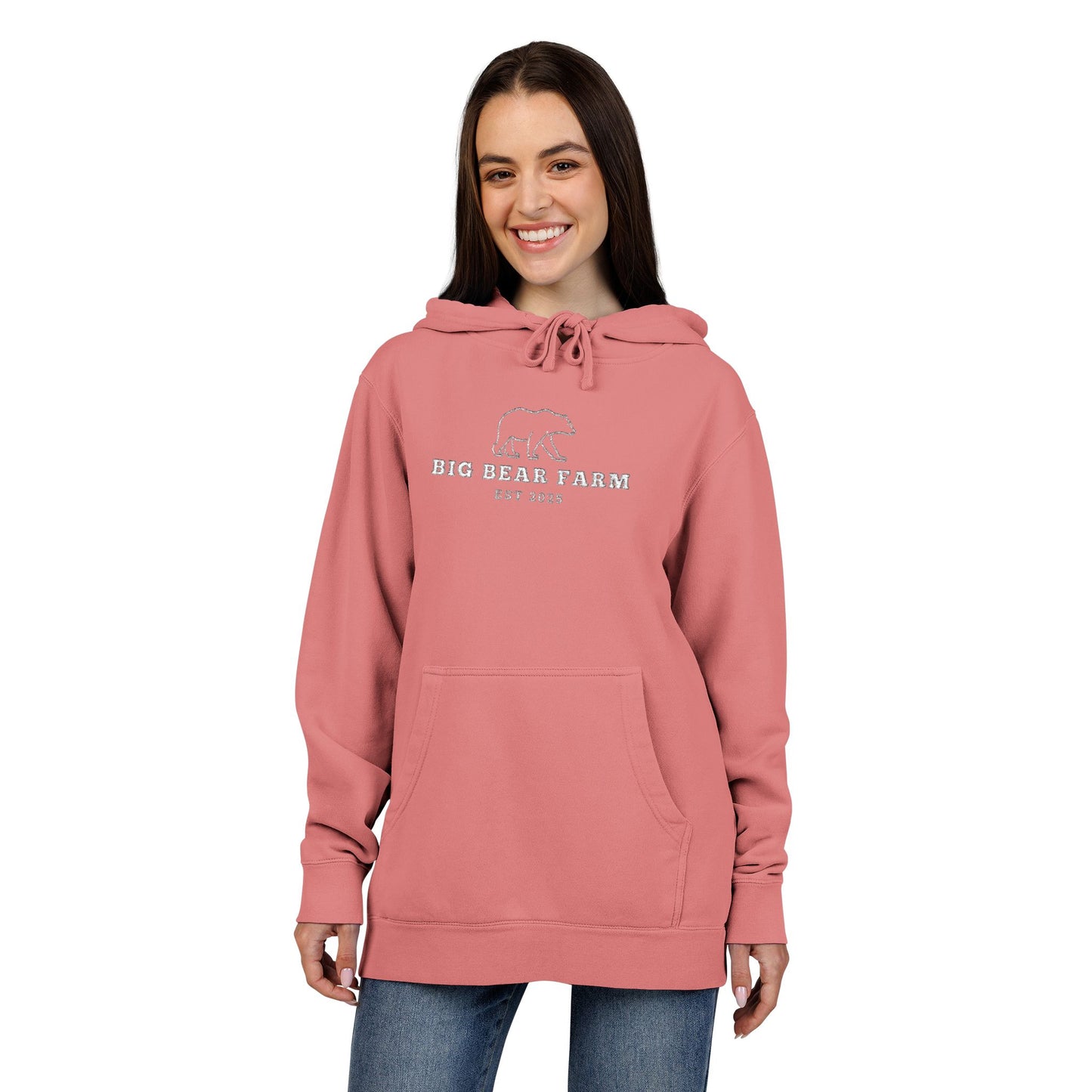 INSPIRED Bigbear Farm Hoodie — Distressed Logo Pigment-Dyed Pullover
